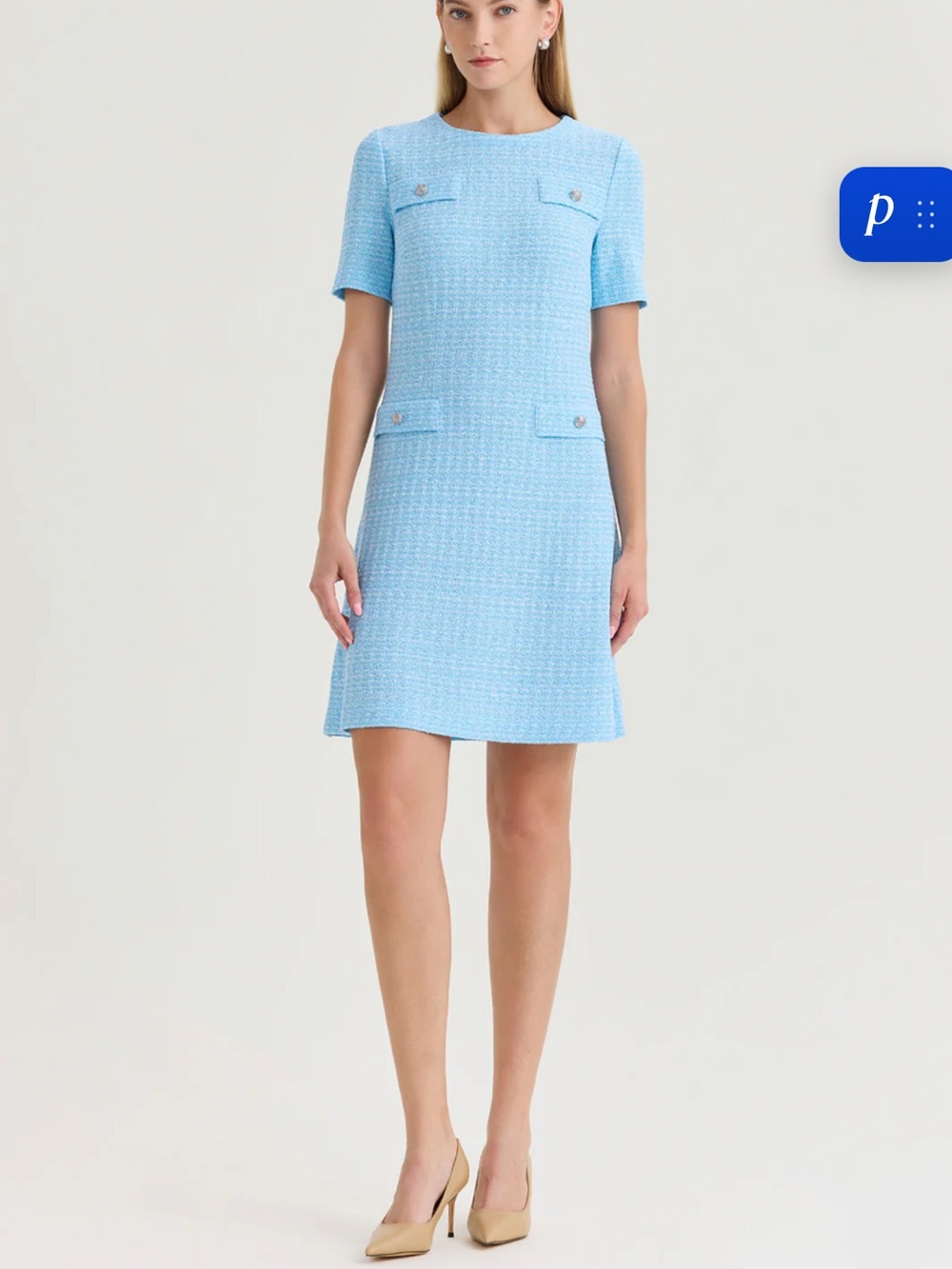 Ming Wang Light Blue Textured Short Sleeve Shift